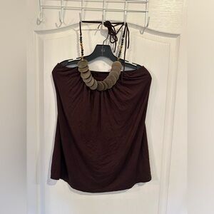 XXI vintage y2k Brown wood beaded neck halter top no size tag see measurements